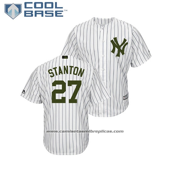 Camiseta Beisbol Hombre New York Yankees Giancarlo Stanton 2018 Dia de los Caidos Cool Base Blanco